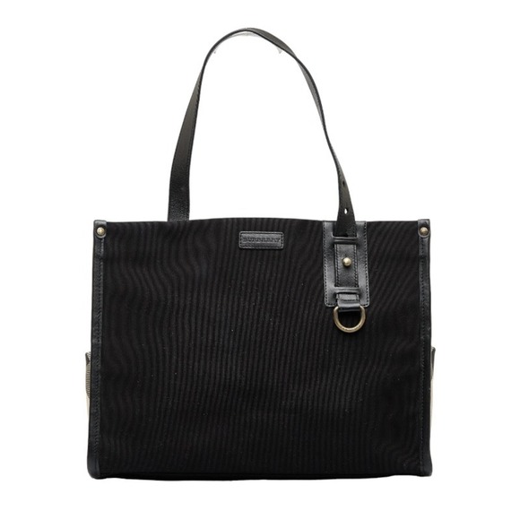 Burberry Handbags - BURBERRY Side Check Square Handbag Black Canvas Leather Women's